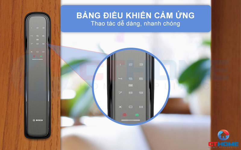 Bảng điều khiển của khóa vân tay Bosch EL800 được thiết kế với cảm biến rộng rãi, thoải mái