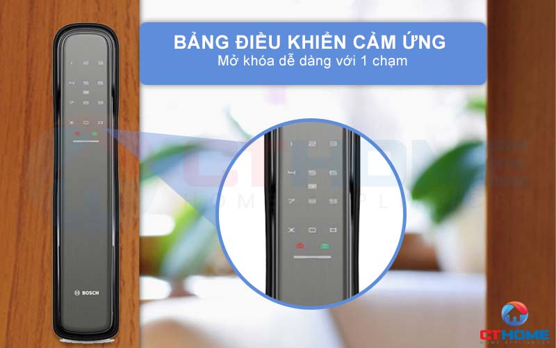 Bảng điều khiển cảm ứng của khóa điện tử Bosch EL800A được thiết kế tiện lợi dễ dàng sử dụng