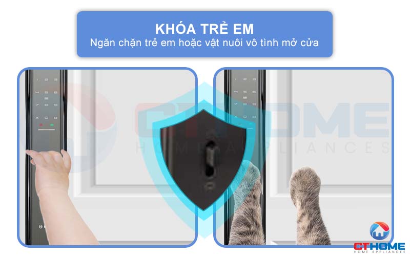 Hệ thống có khóa an toàn ngăn trẻ em và vật nuôi vô tình chạm vào và mở ra