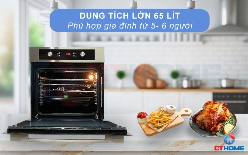 Dung tích nướng lên đến 65 lít, thoải mái sử dụng cho gia đình có từ 4-6 thành viên