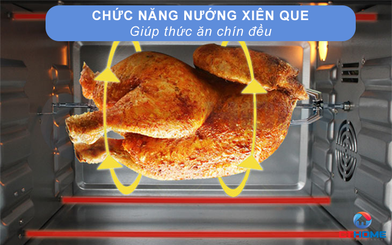 Chức năng nướng xiên que giúp thức ăn chính đều nhanh chóng