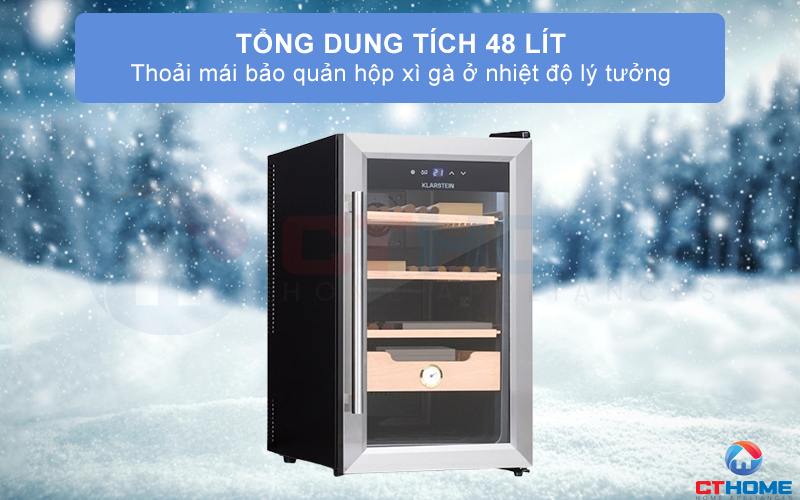 Dung tích chứa 48 lít thoải mái bảo quản xì gà