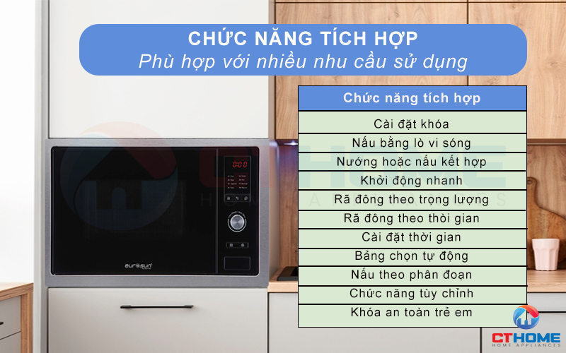 Lò vi sóng Eurosun MWO-28EUR gồm 11 tính năng tích hợp, đáp ứng nhu cầu sử dụng