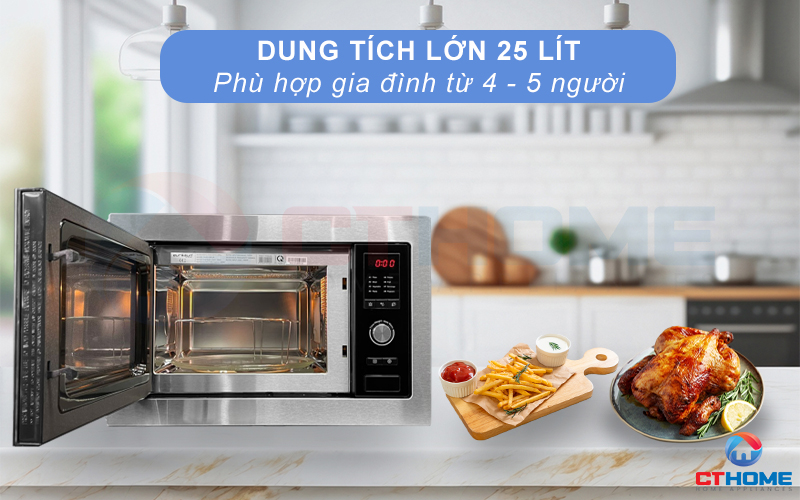 Dung tích lò vi sóng 25 lít phù hợp sử dụng cho gia đình 4-5 thành viên