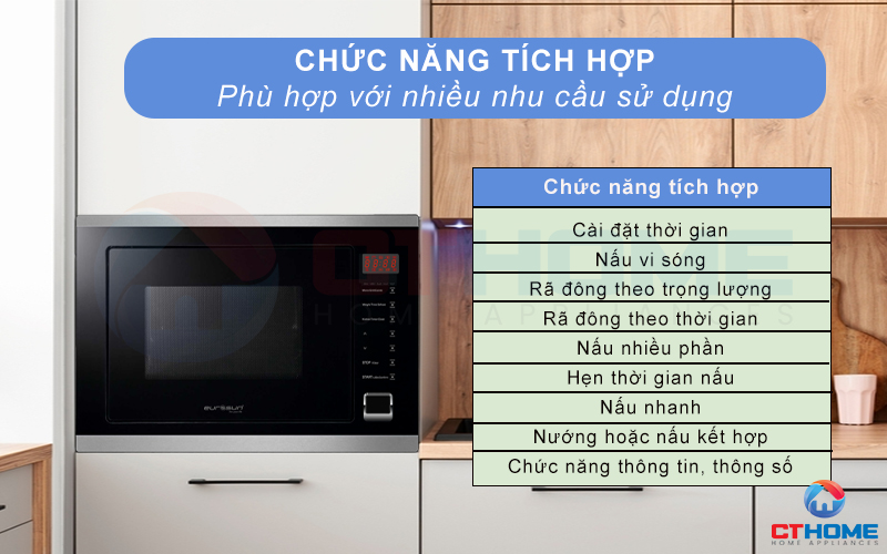 LÒ VI SÓNG TÍCH HỢP NƯỚNG EUROSUN MWO-30EUR 28 LÍT MWO30EUR 7