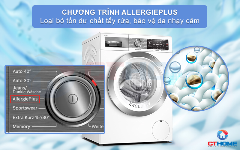 Giặt diệt khuẩn, bảo vệ da nhạy cảm với tính năng AllergiePlus