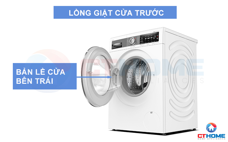 Lồng giặt cửa trước, bản lề cửa bên trái thuận tiện việc đóng mở