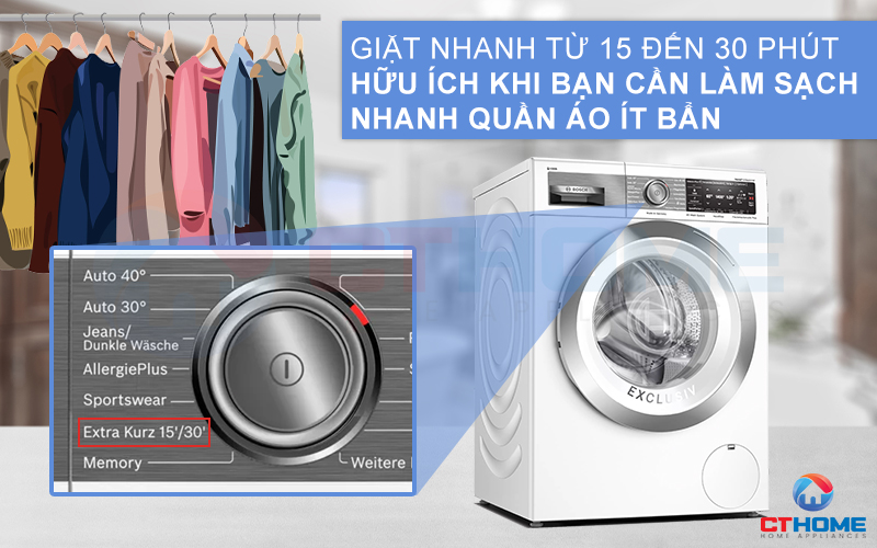 Chương trình Extra Kurz 15'/30' giúp giặt nhanh hơn, tiết kiệm thời gian hơn