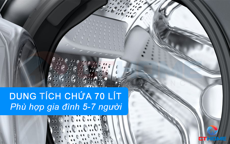 Dung tích chứa lớn, công suất giặt 10kg phù hợp gia đình 5 - 7 người