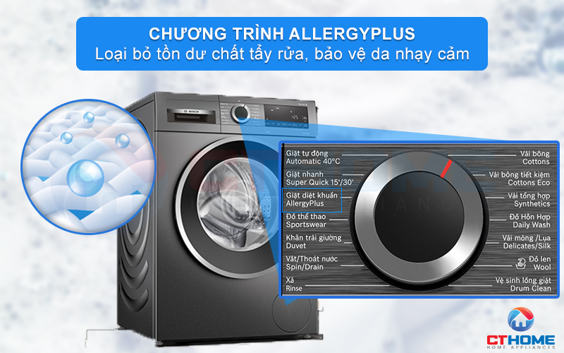 Giặt diệt khuẩn, bảo vệ làn da nhạy cảm với tính năng AllergyPlus