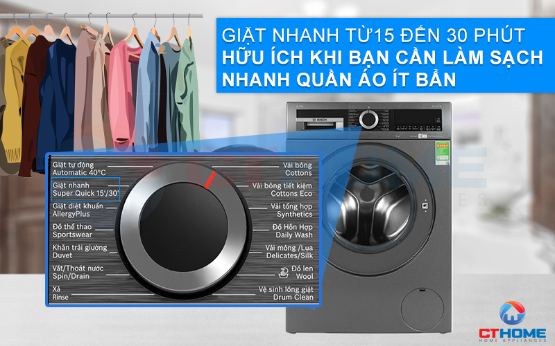 Giặt nhanh SuperQuick 15’/30’ giúp bạn tiết kiệm thời gian giặt hơn