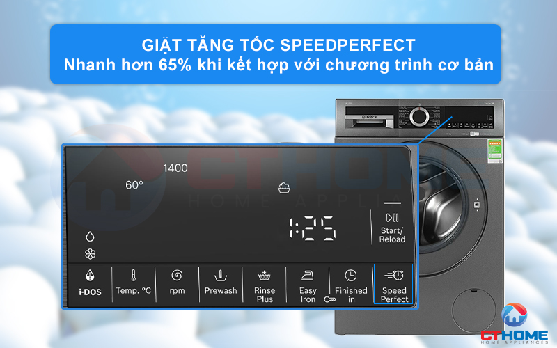 Tiết kiệm đến 65% thời gian giặt với chức năng SpeedPerfect