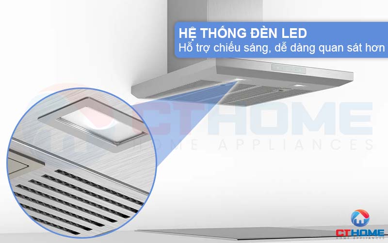 Hệ thống đèn LED hỗ trợ chiếu sáng, dễ dàng quan sát khu vực bếp