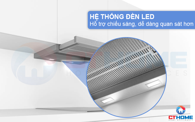 Hệ thống đèn LED hỗ trợ chiếu sáng, quan sát khu vực bếp khi sử dụng