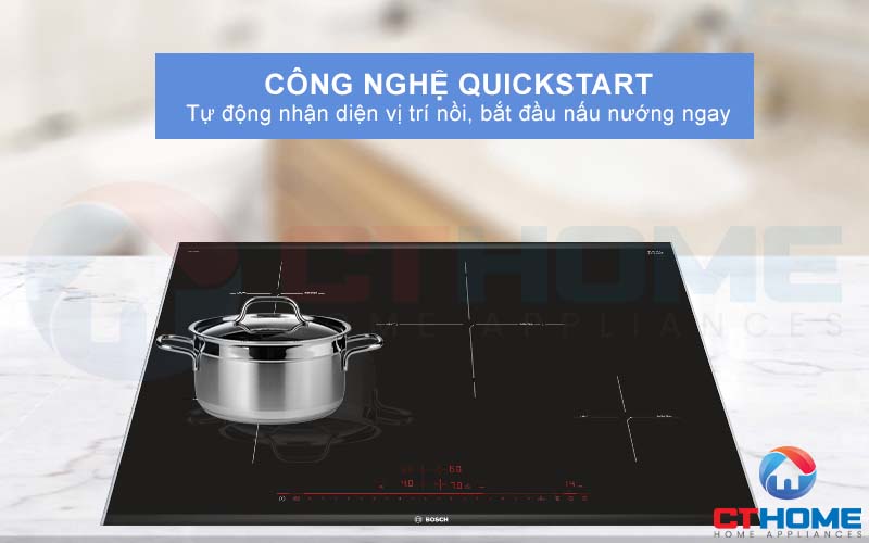 Công nghệ Quick Start nhận diện vị trí nồi nhanh chóng, tiết kiệm năng lượng.