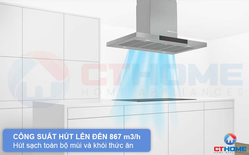 Công suất hút tối đa 867 m3/h hút sạch toàn bộ mùi và khói thức ăn