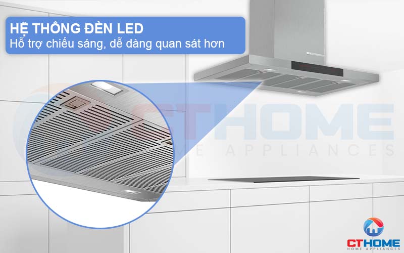 Hệ thống đèn LED chiếu sáng, dễ dàng quan sát căn bếp khi sử dụng