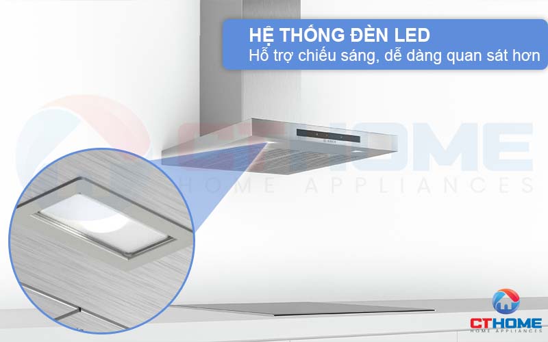 Hệ thống đèn LED hỗ trợ chiếu sáng, dễ dàng quan sát khu vực bếp