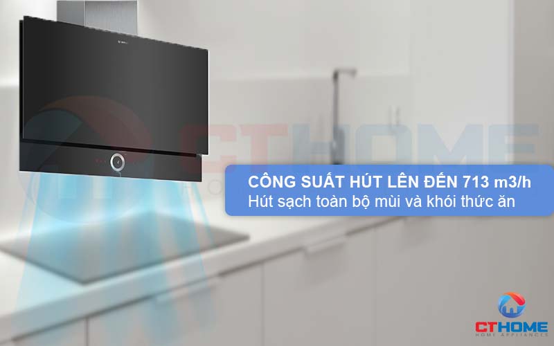 Công suất hút lên đến 717m3/h, hút sạch mùi và khói thức ăn