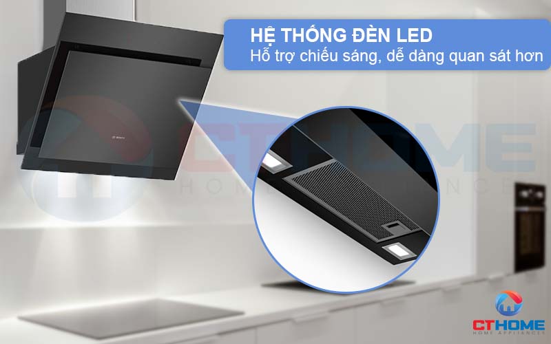 Hệ thống đèn LED hỗ trợ chiếu sáng, quan sát khu vực bếp khi sử dụng