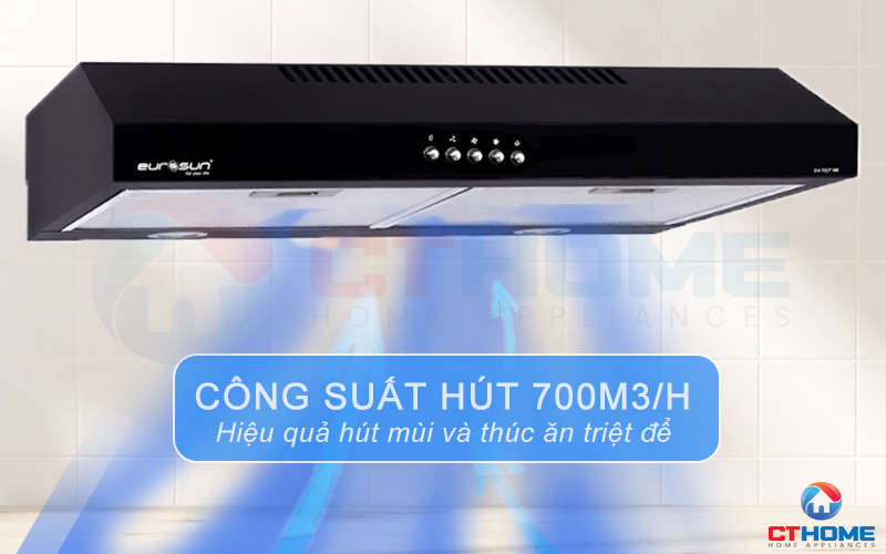 Công suất hút tối đa đến 600m3/h hút sạch mùi thức ăn, tạo không khí sạch sẽ