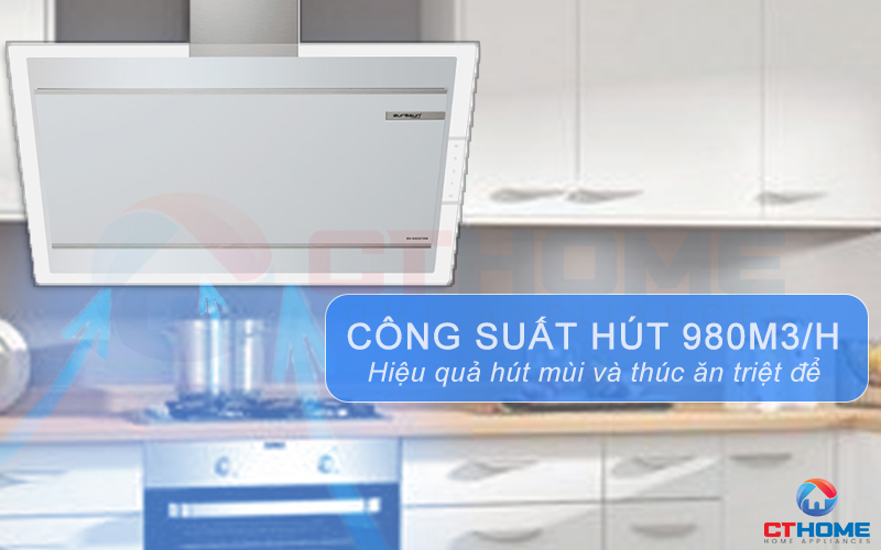 Công suất hút tối đa 980m3/h hút sạch mùi và khói thức ăn, trả lại không khí trong lành