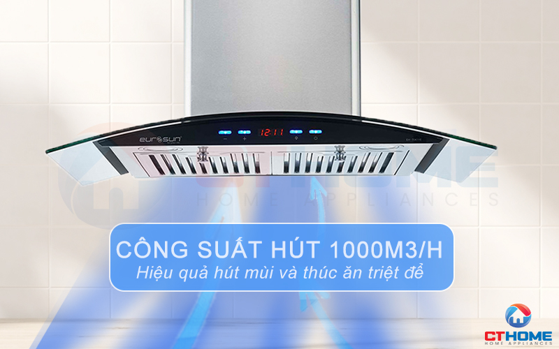 Công suất hút tối đa đến 1000m3/h hút sạch mùi thức ăn, tạo không khí sạch sẽ