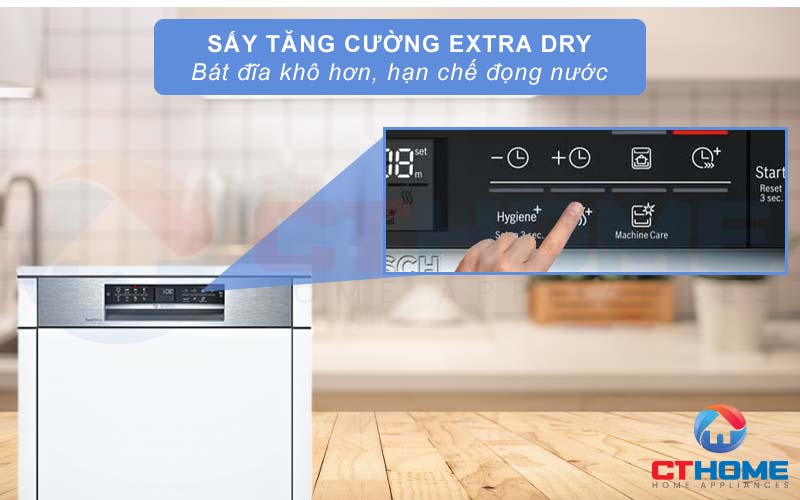 Tính năng sấy tăng cường Extra Dry trên máy rửa chén Bosch SMI68NS07E