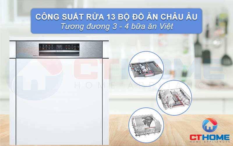 Công suất rửa tối đa của máy lên tới 14 bộ đồ ăn Châu Âu