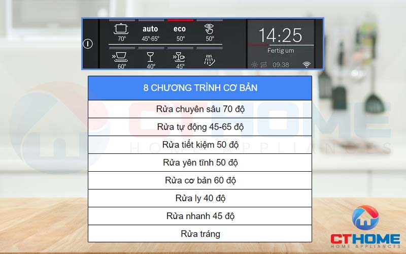 8 chương trình rửa cơ bản trên Máy rửa bát Bosch SMI68TS06E serie 6 