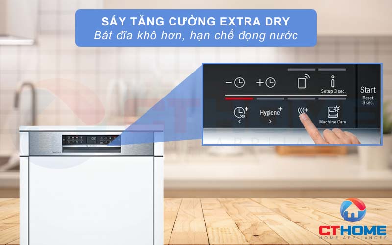 Tính năng sấy tăng cường Extra Dry trên máy rửa chén Bosch SMI68TS06E