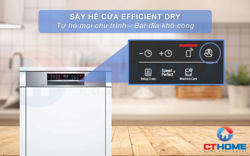 Sấy khô hiệu quả hơn bằng cách hé cửa mọi chu trình với tính năng Efficient Dry.