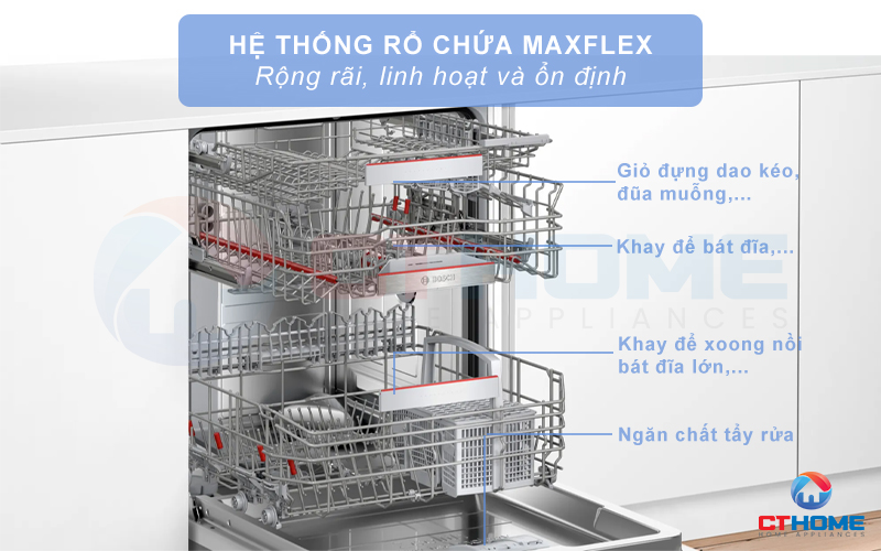 Hệ thống rổ MaxFlex rộng rãi, linh hoạt và ổn định