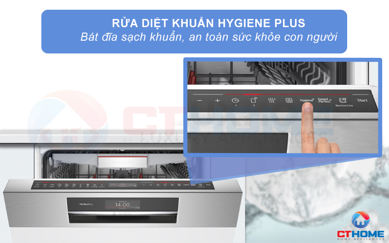 Kích hoạt Hygiene Plus để bát đĩa sạch khuẩn và nấm mốc, bảo vệ sức khỏe con người.