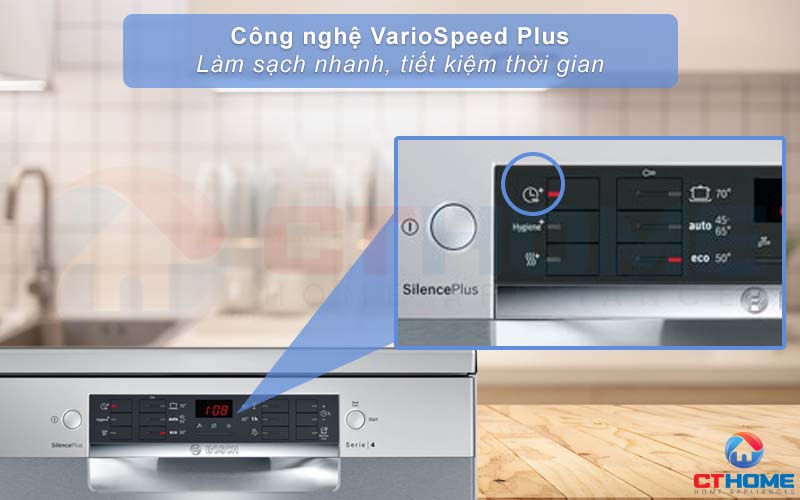 Tính năng VarioSpeed Plus giúp tiết kiệm tối đa thời gian rửa bát