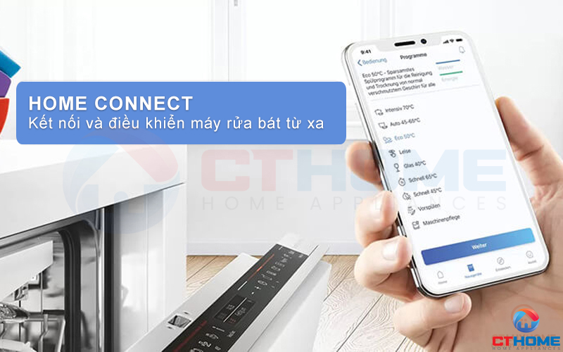 Công nghệ Home Connect cho phép người dùng kết nối và điều khiển máy rửa bát từ xa