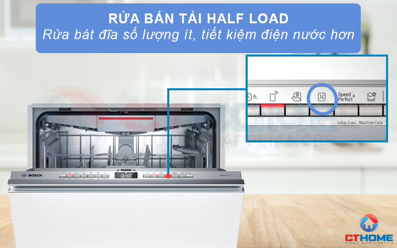 Chế độ rửa bán tải HalfLoad khi có ít bát đĩa cần rửa