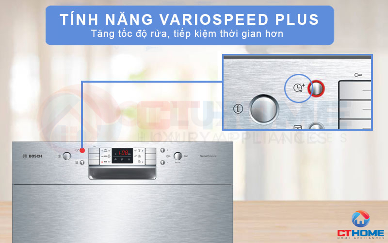 ính năng rửa tăng tốc VarioSpeed Plus rút ngắn thời gian rửa mặc định của các chương trình rửa cơ bản