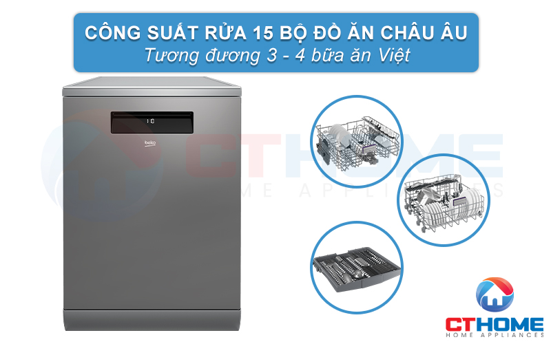 MÁY RỬA CHÉN ĐỘC LẬP BEKO DEN48520XAD - 15 BỘ TỰ ĐỘNG PHÂN BỔ NƯỚC GIẶT 2