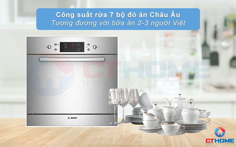 Dung tích rửa lớn, công suất rửa 7 bộ đồ ăn phù hợp gia đình 2-3 người