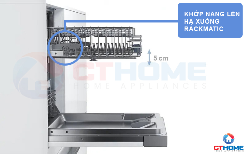 Các khay chứa dễ dàng di chuyển lên xuống với khớp nâng hạ Rackmatic