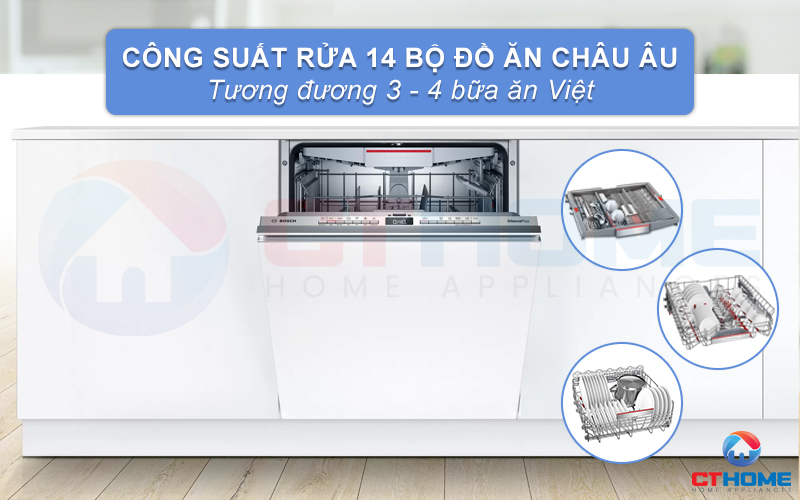 Dung tích lớn, công suất rửa 14 bộ đồ ăn phù hợp gia đình 4 - 6 người