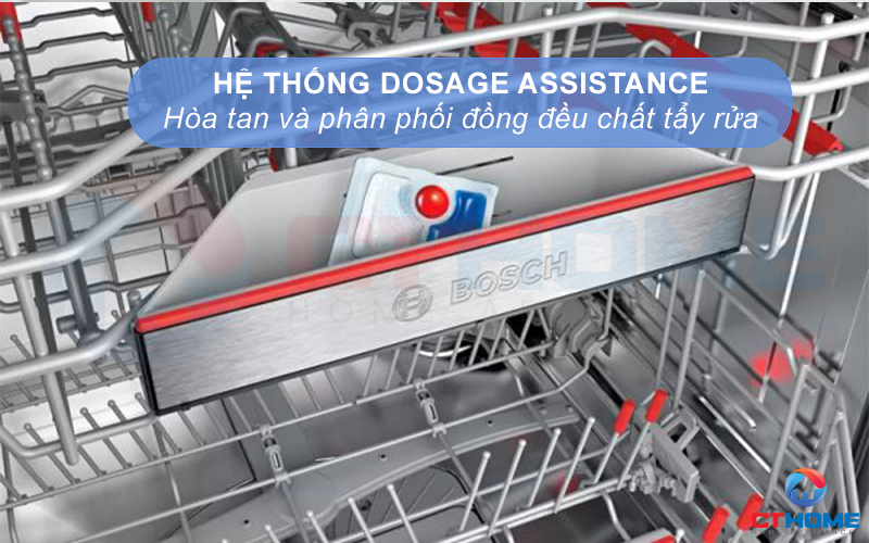 Dosage Assistant là hệ thống hòa tan và điều phối lượng chất tẩy rửa phù hợp với độ bẩn và lượng bát đũa