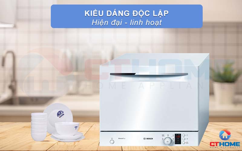 Máy rửa bát mini Bosch SKS62E12EU có thiết kế độc lập linh hoạt, kiểu dáng mini nhỏ gọn