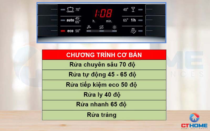 Chương trình rửa đa dạng mang lại nhiều tùy chọn dựa vào tình trạng bát đĩa và nhu cầu rửa khác nhau