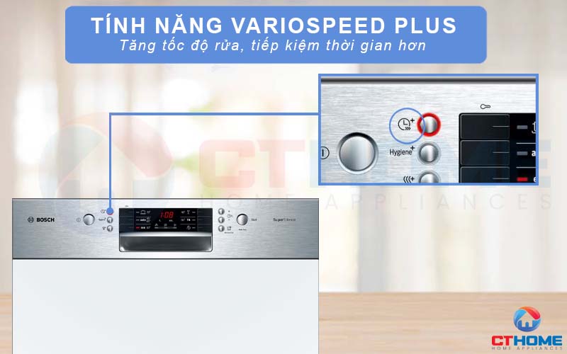 Tính năng VarioSpeed Plus tăng tốc độ rửa mang lại hiệu quả làm sạch và sấy khô như mong đợi