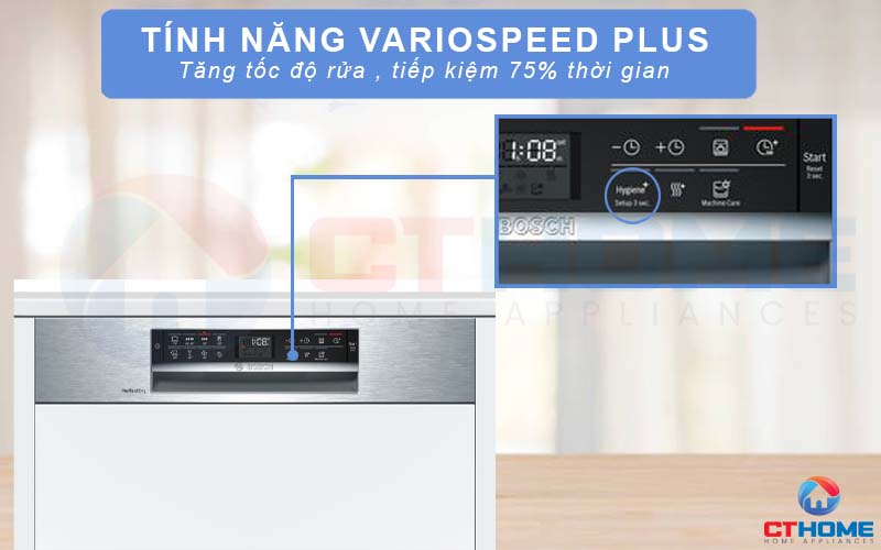 Rửa tăng tốc với chế độ rửa Variospeed Plus trong máy rửa bát Bosch SMI68MS04E