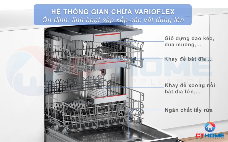 Hệ thống giàn chứa Varioflex giúp sắp xếp bát đĩa khoa học và linh hoạt