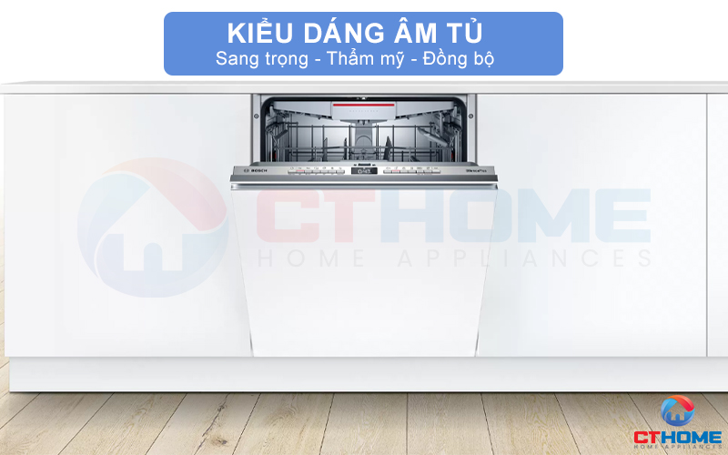 Máy rửa bát Bosch SMV4ECX14E có kiểu dáng âm tủ sang trọng và thẩm mỹ