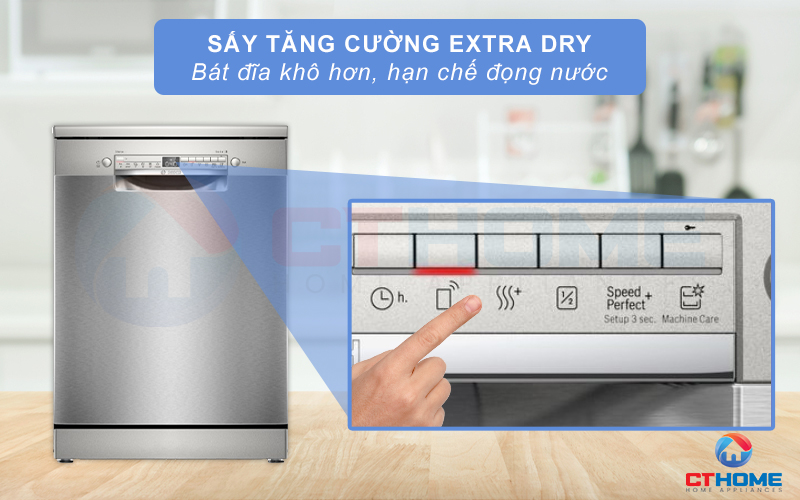 Tính năng sấy tăng cường Extra Dry trên máy rửa chén Bosch SMS2HAI12E